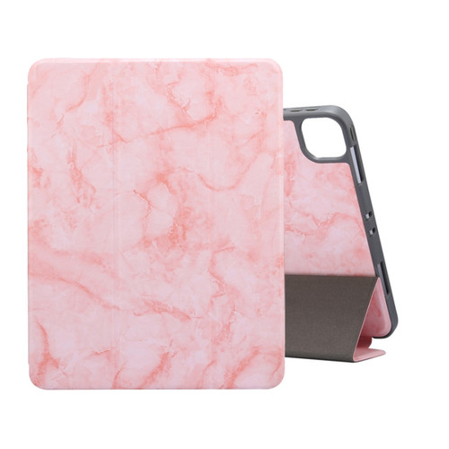 iPad Pro 11 2022 / 2021 Marble Texture Horizontal Flip Leather Tablet Case with Three-folding Holder & Sleep / Wake-up Function - Pink