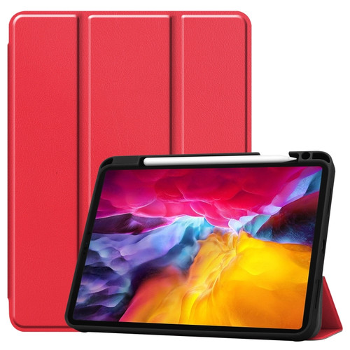 iPad Pro 11 2022 / 2021 Pure Color Horizontal Flip TPU + PU Leather Tablet Case with Three-folding Holder & Sleep / Wake-up Function & Pen Slot - Red