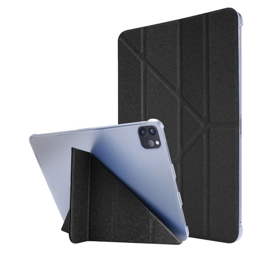iPad Pro 11 2022 / 2021 Silk Texture Horizontal Deformation Flip Leather Tablet Case with Holder - Black