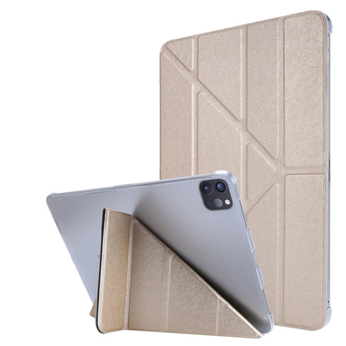 iPad Pro 11 2022 / 2021 Silk Texture Horizontal Deformation Flip Leather Tablet Case with Holder - Gold