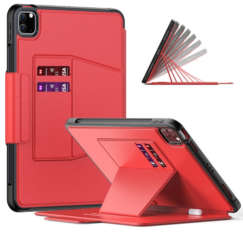 iPad Pro 11 2022 / 2021 Smart B Magnetic Horizontal Flip Leather Tablet Case with 7-speed Bracket & Card Slots & Pen Slot & Sleep / Wake-up Function - Red