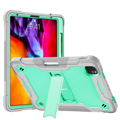 iPad Pro 11 inch Silicone PC Shockproof Tablet Case with Holder - Gray + Green