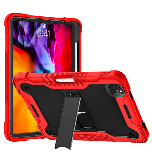iPad Pro 11 inch Silicone PC Shockproof Tablet Case with Holder - Red + Black