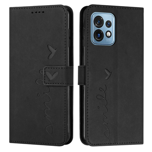 Motorola Edge+ 2023 Skin Feel Heart Embossed Leather Phone Case - Black