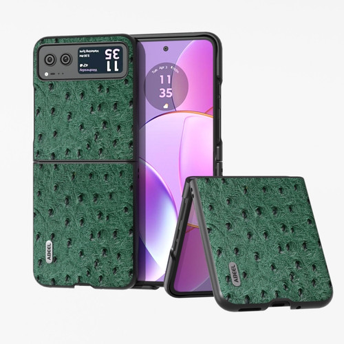 Motorola Razr 2023 ABEEL Genuine Leather Ostrich Texture Phone Case - Green