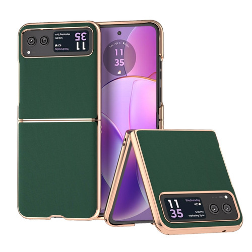 Motorola Razr 2023 Genuine Leather Silk Series Nano Plating Phone Case - Dark Green