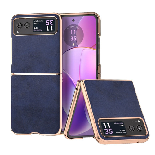 Motorola Razr 2023 Nano Electroplating Dual Color Cowhide Texture Protective Phone Case - Blue