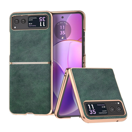 Motorola Razr 2023 Nano Electroplating Dual Color Lichi Texture PU Phone Case - Green