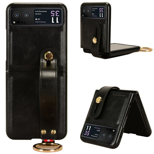 Motorola Razr 2023 Wristband Leather Back Phone Case - Black