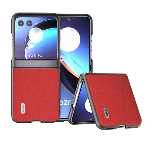 Motorola Razr+ 2023 ABEEL Cross Texture Genuine Leather Phone Case - Red