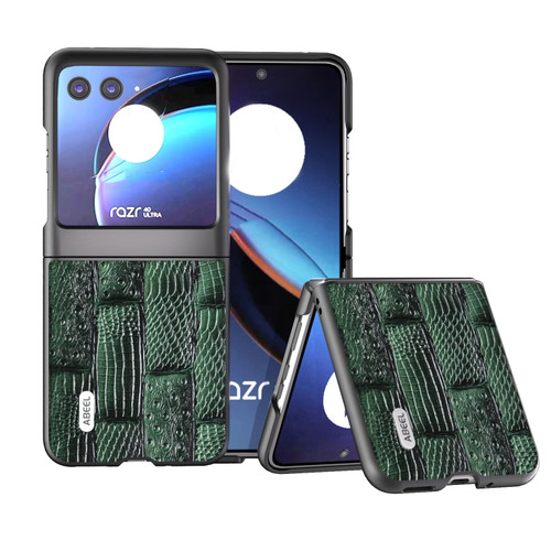 Motorola Razr+ 2023 ABEEL Genuine Leather Mahjong Pattern Black Edge Phone Case - Green