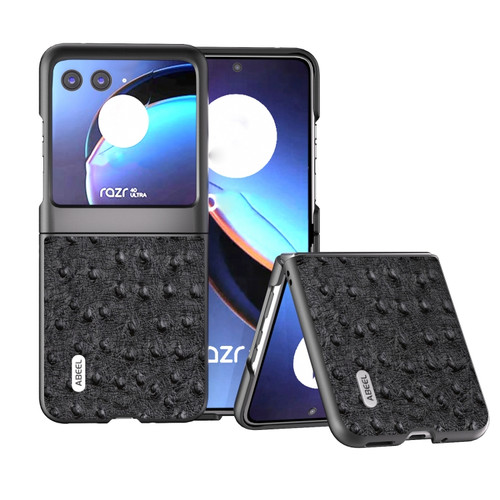 Motorola Razr+ 2023 ABEEL Genuine Leather Ostrich Texture Phone Case - Black