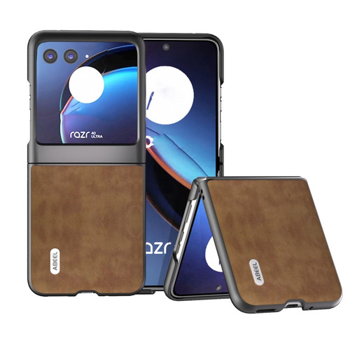 Motorola Razr+ 2023 ABEEL Retro Litchi Texture PU Phone Case - Brown