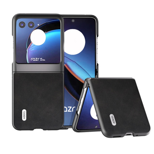 Motorola Razr+ 2023 ABEEL Two-color Calf Texture PU Phone Case - Black