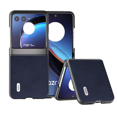 Motorola Razr+ 2023 ABEEL Two-color Calf Texture PU Phone Case - Blue