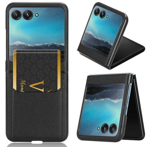 Motorola Razr+ 2023 Litchi Texture Card Slot Phone Case - Black