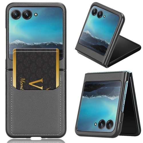 Motorola Razr+ 2023 Litchi Texture Card Slot Phone Case - Grey