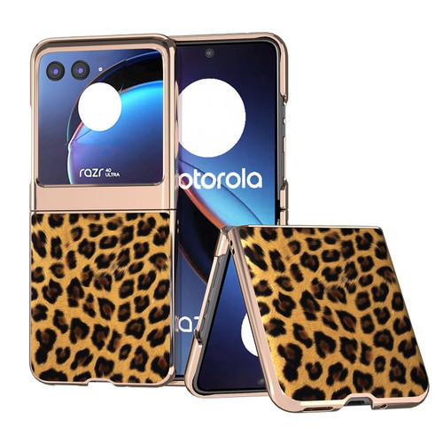Motorola Razr+ 2023 Nano Plating Leopard Print Phone Case - Brown