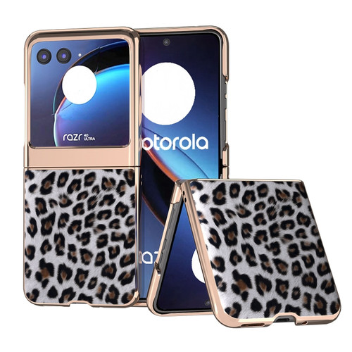 Motorola Razr+ 2023 Nano Plating Leopard Print Phone Case - Silver