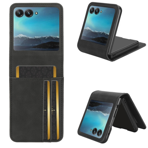 Motorola Razr+ 2023 Skin Feel Card Slot Leather Phone Case - Black