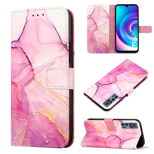 TCL 30 5G/30+ 5G PT003 Marble Pattern Flip Leather Phone Case - Pink Purple Gold LS001