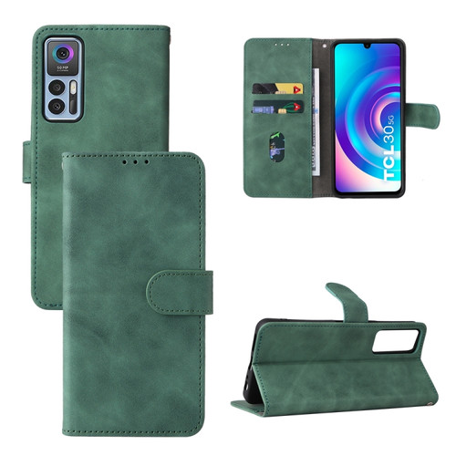 TCL 30 5G/30+ 5G Skin Feel Magnetic Flip Leather Phone Case - Green