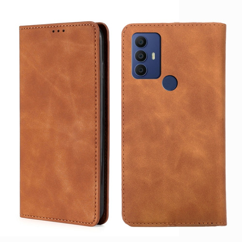 TCL 30 SE / 306 / 305 / Aqous V6 / V6 Plus Skin Feel Magnetic Horizontal Flip Leather Phone Case - Light Brown