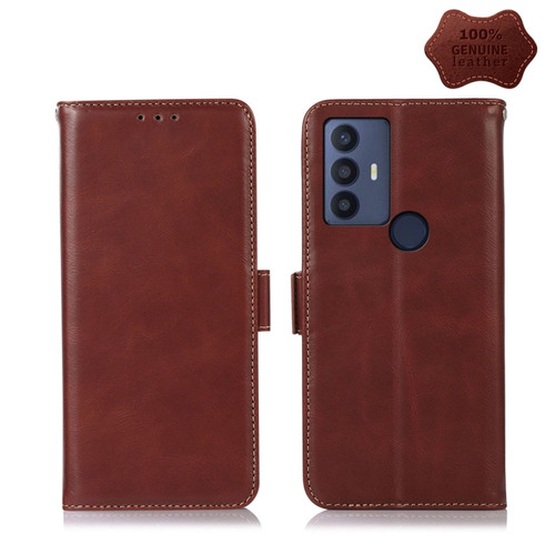 TCL 30 SE/306/305 / Sharp Aquos V6/V6 Plus Crazy Horse Top Layer Cowhide Leather Phone Case - Brown