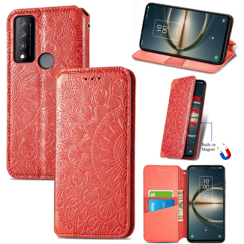 TCL 30 V 5G Blooming Mandala Embossed Magnetic Leather Phone Case - Red