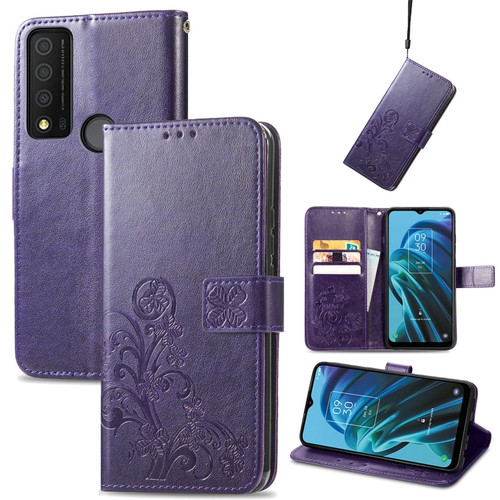 TCL 30 XE 5G Four-leaf Clasp Embossed Buckle Leather Phone Case - Purple