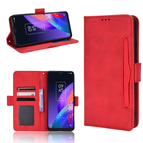 TCL 30 XL Skin Feel Calf Texture Card Slots Leather Phone Case - Red