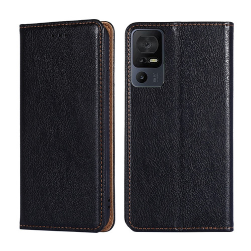 TCL 40 SE Gloss Oil Solid Color Magnetic Leather Phone Case - Black
