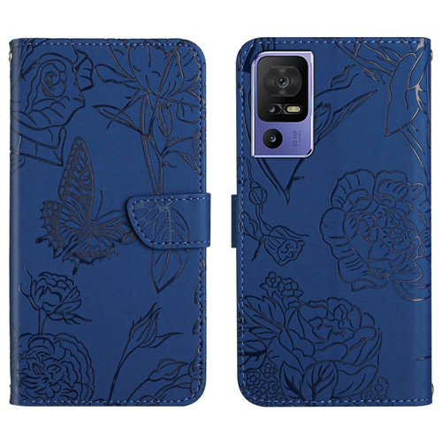 TCL 40 SE HT03 Skin Feel Butterfly Embossed Flip Leather Phone Case - Blue