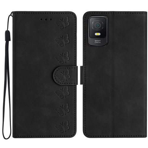 TCL 40 SE Seven Butterflies Embossed Leather Phone Case - Black