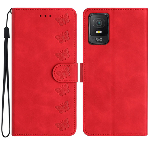 TCL 40 SE Seven Butterflies Embossed Leather Phone Case - Red