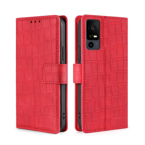 TCL 40 XE 5G / 40X 5G T601D Skin Feel Crocodile Magnetic Clasp Leather Phone Case - Red