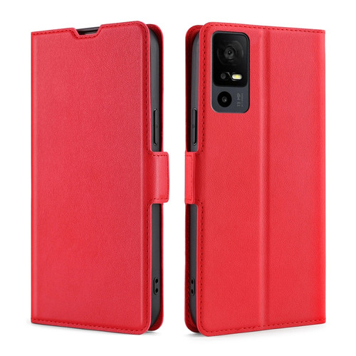 TCL 40 XE 5G / 40X 5G T601D Ultra-thin Voltage Side Buckle Horizontal Flip Leather Phone Case - Red