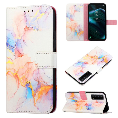 TCL Stylus 5G PT003 Marble Pattern Flip Leather Phone Case - Galaxy Marble White LS004