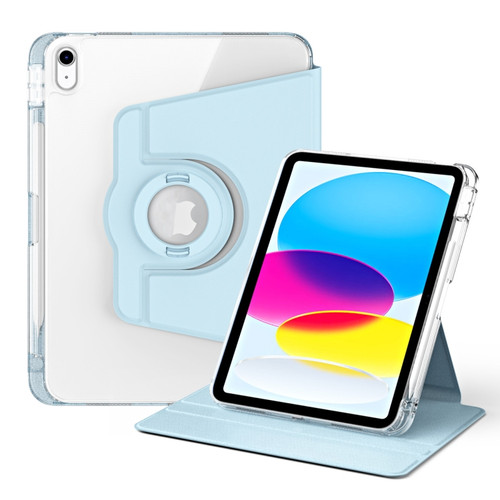 iPad 10th Gen 10.9 2022 360 Rotation Detachable Clear Acrylic Leather Tablet Case - Ice Blue