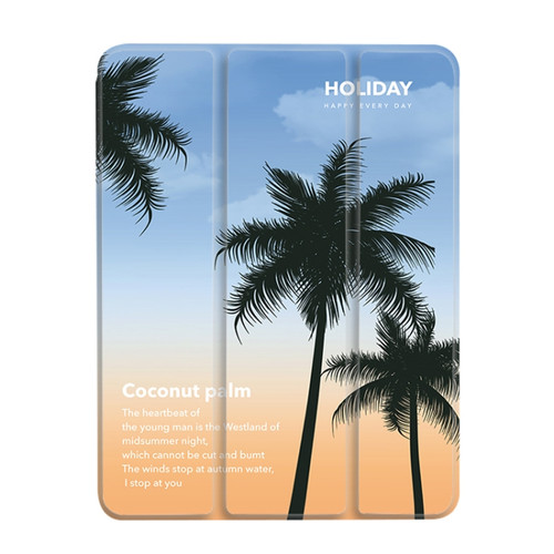 iPad 10th Gen 10.9 2022 3-Fold 360 Rotation Painted Leather Smart Tablet Case - Coconut Tree
