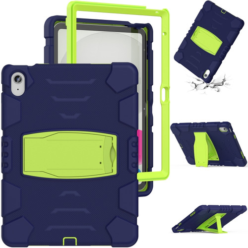 iPad 10th Gen 10.9 2022 3-Layer Protection Screen Frame + PC + Silicone Tablet Case - Navy Blue+Lime