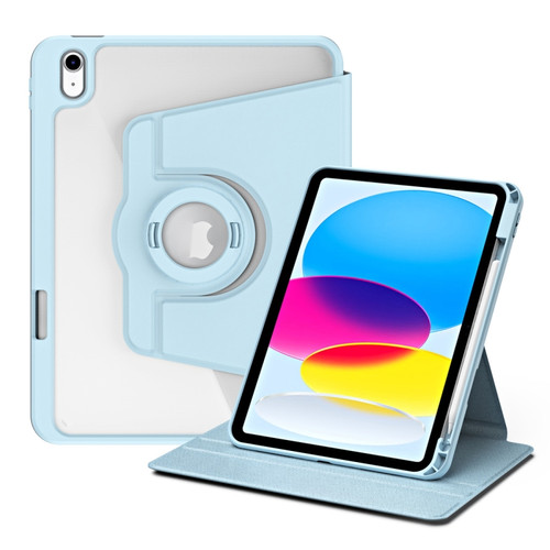 iPad 10th Gen 10.9 2022 Acrylic 360 Rotation Detachable Leather Tablet Case - Ice Blue