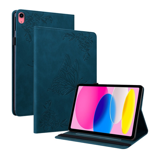 iPad 10th Gen 10.9 2022 Butterfly Flower Embossed Leather Tablet Case - Blue