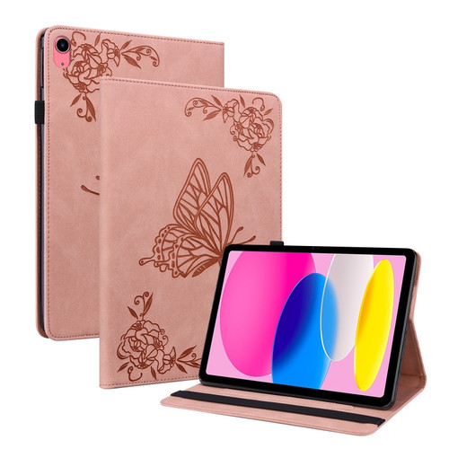iPad 10th Gen 10.9 2022 Butterfly Flower Embossed Leather Tablet Case - Rose Gold