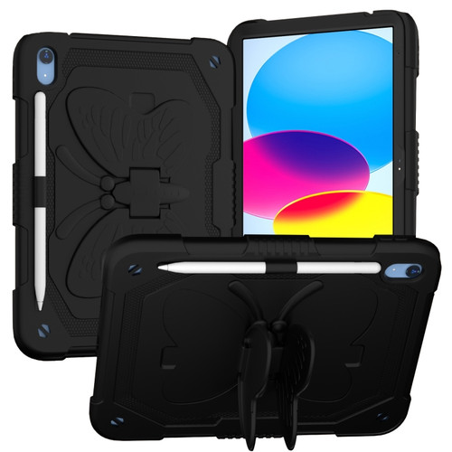 iPad 10th Gen 10.9 2022 Butterfly Kickstand Heavy Duty Hard Rugged Tablet Case - Black