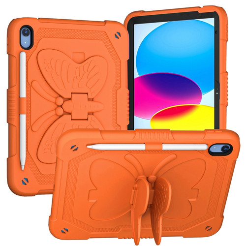 iPad 10th Gen 10.9 2022 Butterfly Kickstand Heavy Duty Hard Rugged Tablet Case - Gold Orange