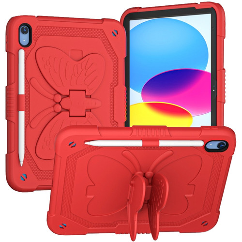 iPad 10th Gen 10.9 2022 Butterfly Kickstand Heavy Duty Hard Rugged Tablet Case - Red