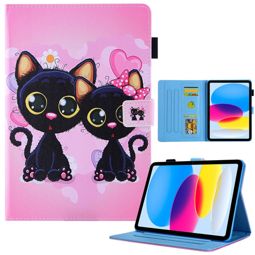 iPad 10th Gen 10.9 2022 Colored Drawing Leather Smart Tablet Case - Black Cats