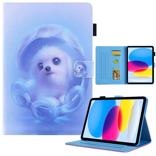 iPad 10th Gen 10.9 2022 Colored Drawing Leather Smart Tablet Case - Blue Dog