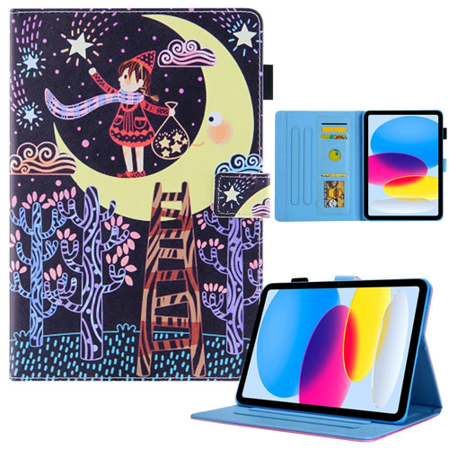 iPad 10th Gen 10.9 2022 Colored Drawing Leather Smart Tablet Case - Catch Stars Girl